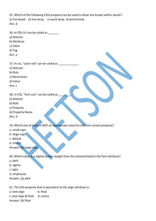 CSS MCQ (Cascading Style Sheet Question) | PDF
