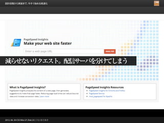 設計段階から実装まで、今すぐ始める高速化




減らせないリクエスト。配信サーバを分けてしまう




2012. 06. 30 CSS Nite LP, Disk 23 | こもりまさあき
 