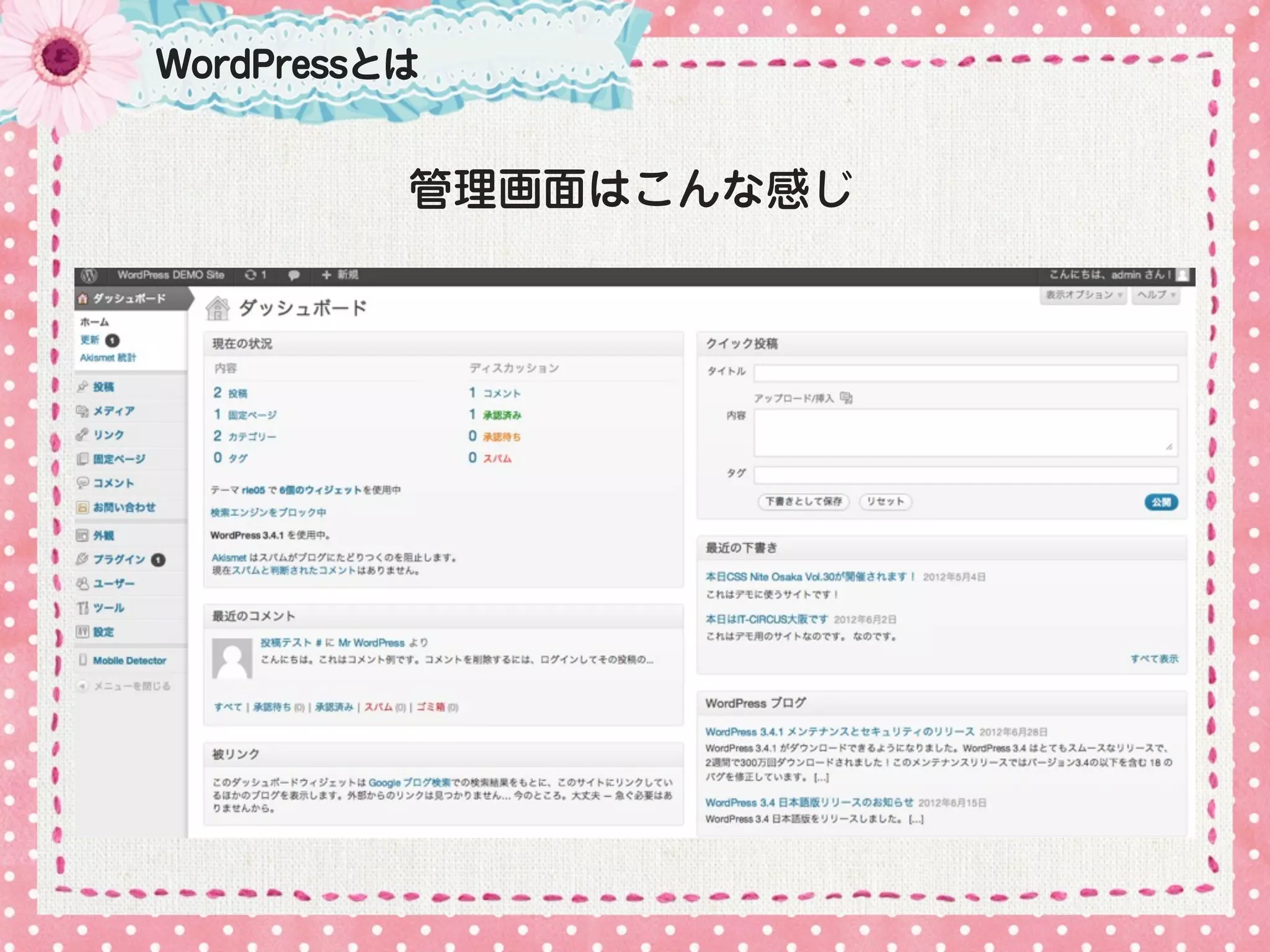 WordPressとは


          管理画面はこんな感じ
 