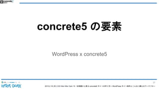 2015.2.19 (木) CSS Nite After Dark 19 - 仕様書から見る concrete5 サイトの作り方〜 WordPress サイト制作とこんなに異なるワークフロー
concrete5 の要素
WordPress x concrete5
37
 