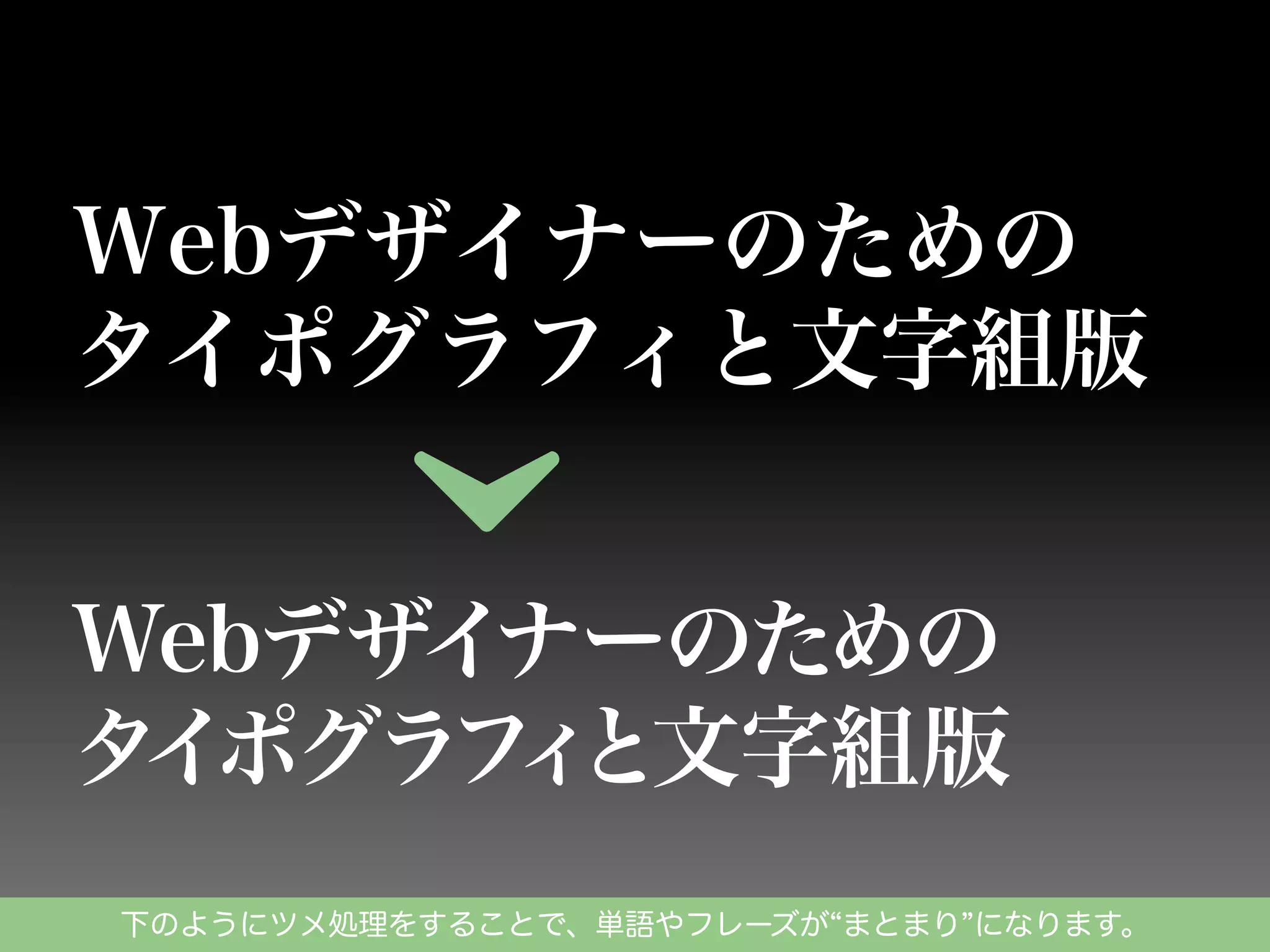 下のようにツメ処理をすることで、単語やフレーズが まとまり になります。

 