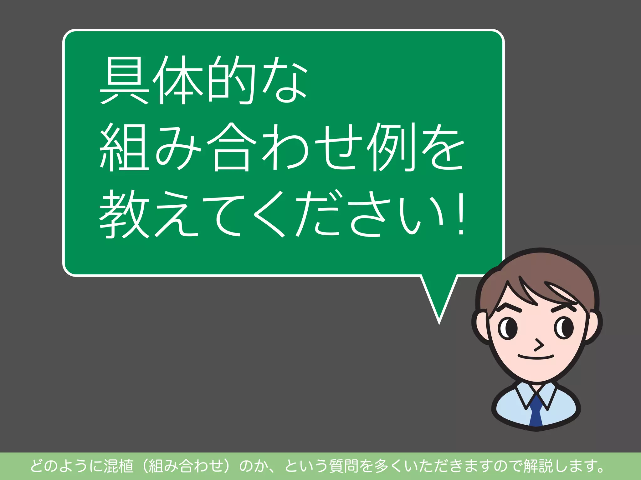 具体的な
組み合わせ例を
教えてください
！

どのように混植（組み合わせ）のか、という質問を多くいただきますので解説します。

 