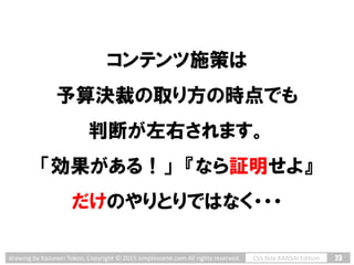 23CSS Nite KANSAI Editiondrawing by Kazunori Tokoo, Copyright © 2015 simplescene.com All rights reserved.
コンテンツ施策は
予算決裁の取り...