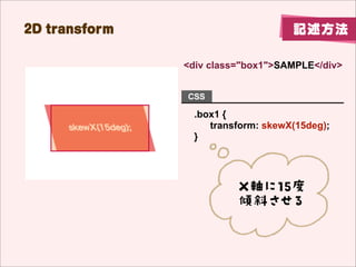2D transform λʵ       ӛ




         ǥեȤǤҪؤ
 
