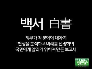 백서 白書
정부가각분야에대하여
현상을분석하고미래를전망하여
국민에게알리기위하여만든보고서
 
