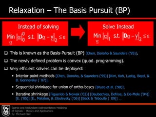 The vector  is the                                                            representation (sparse/redundant)                                                     of the desired                                                                                               signal x.