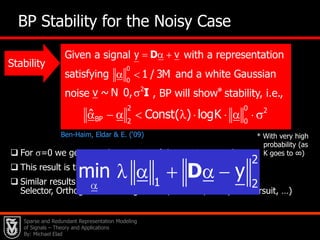 14Part IITheoretical &                   Numerical Foundations Sparse and Redundant Representation Modeling of Signals – Theory and Applications By: Michael Elad