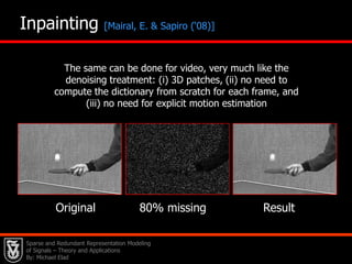 24   BP and MP Equivalence (No Noise)EquivalenceGiven a signal x with a representation            ,assuming that                         , BP and MP   are guaranteed to find the sparsest solution. Donoho & E. (‘02) Gribonval & Nielsen (‘03)Tropp (‘03) Temlyakov (‘03)MP and BP are different in general (hard to say which is better).
