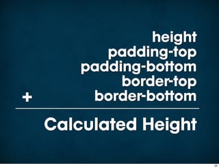 height
           padding-top
        padding-bottom
             border-top
+        border-bottom
    Calculated Height

                          22
 
