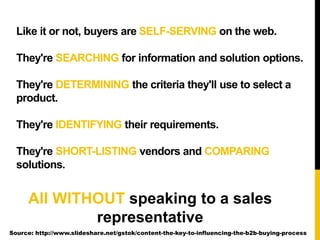 Like it or not, buyers are SELF-SERVING on the web. 
They're SEARCHING for information and solution options. 
They're DETE...