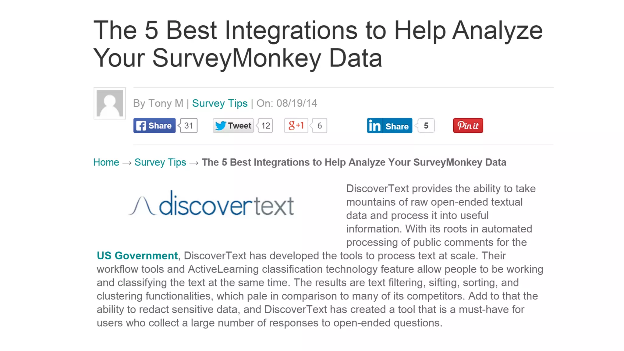 Text Analytics for Social Data Using DiscoverText & Sifter