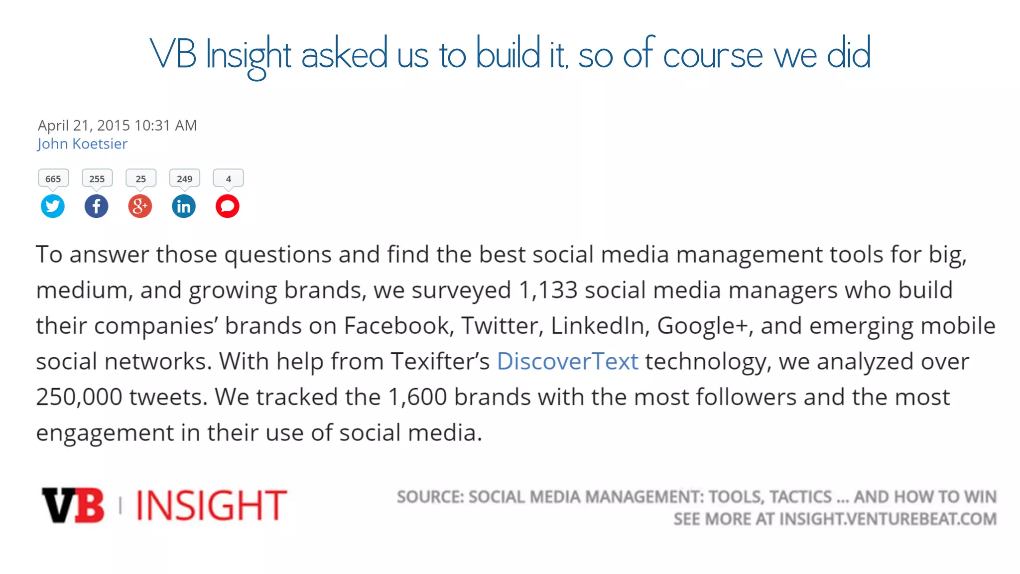 Text Analytics for Social Data Using DiscoverText & Sifter