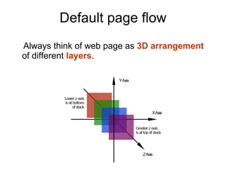 Default page flow Always think of web page as  3D arrangement  of different  layers . 