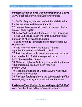 Css solved papers 2005 2017 (pakistan affairs mcqs) | PDF