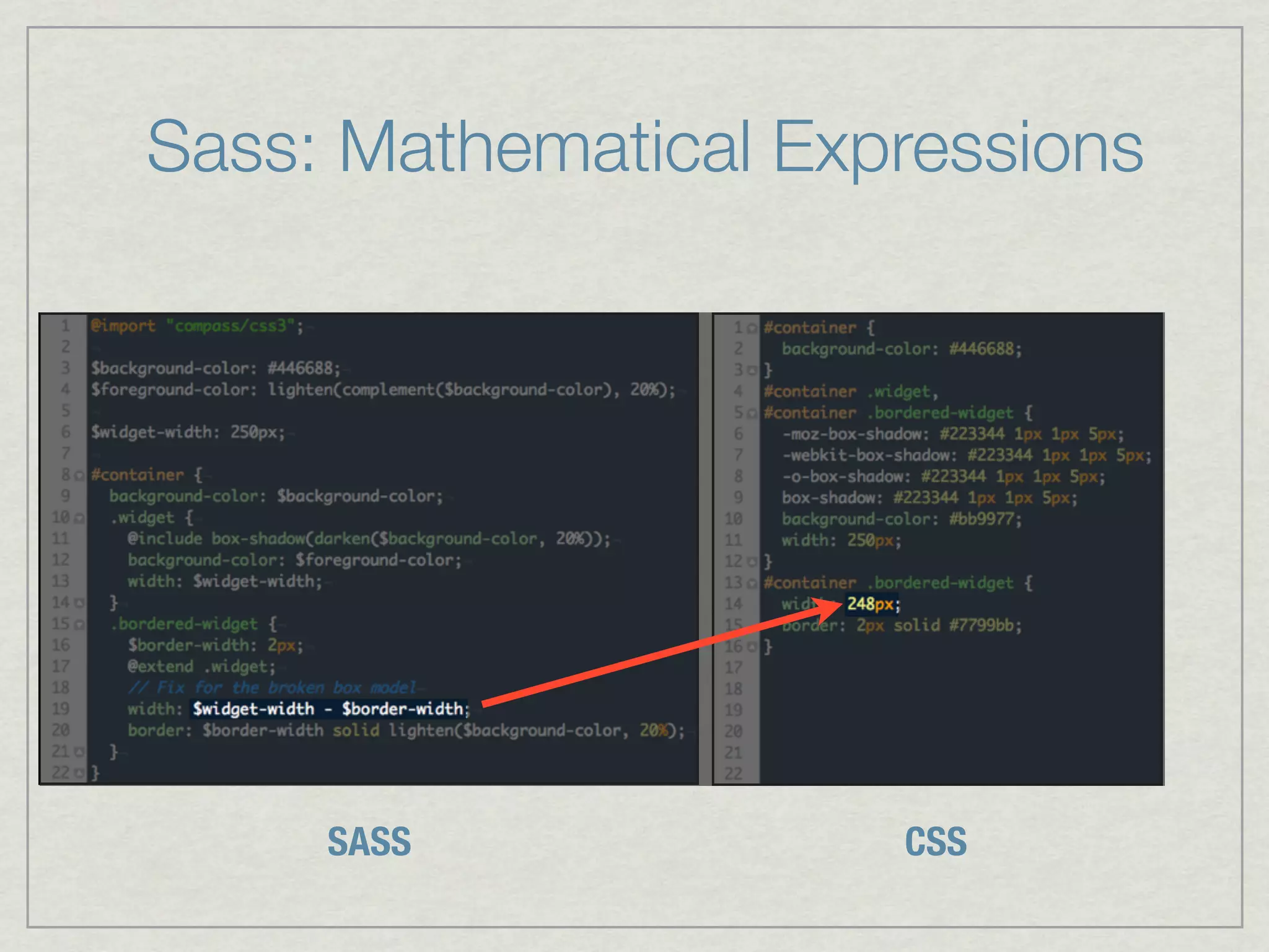 Sass: Mathematical Expressions




     SASS             CSS
 