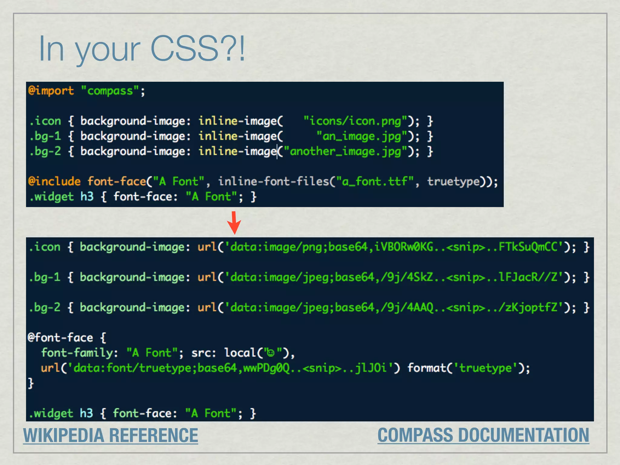 In your CSS?!




WIKIPEDIA REFERENCE   COMPASS DOCUMENTATION
 