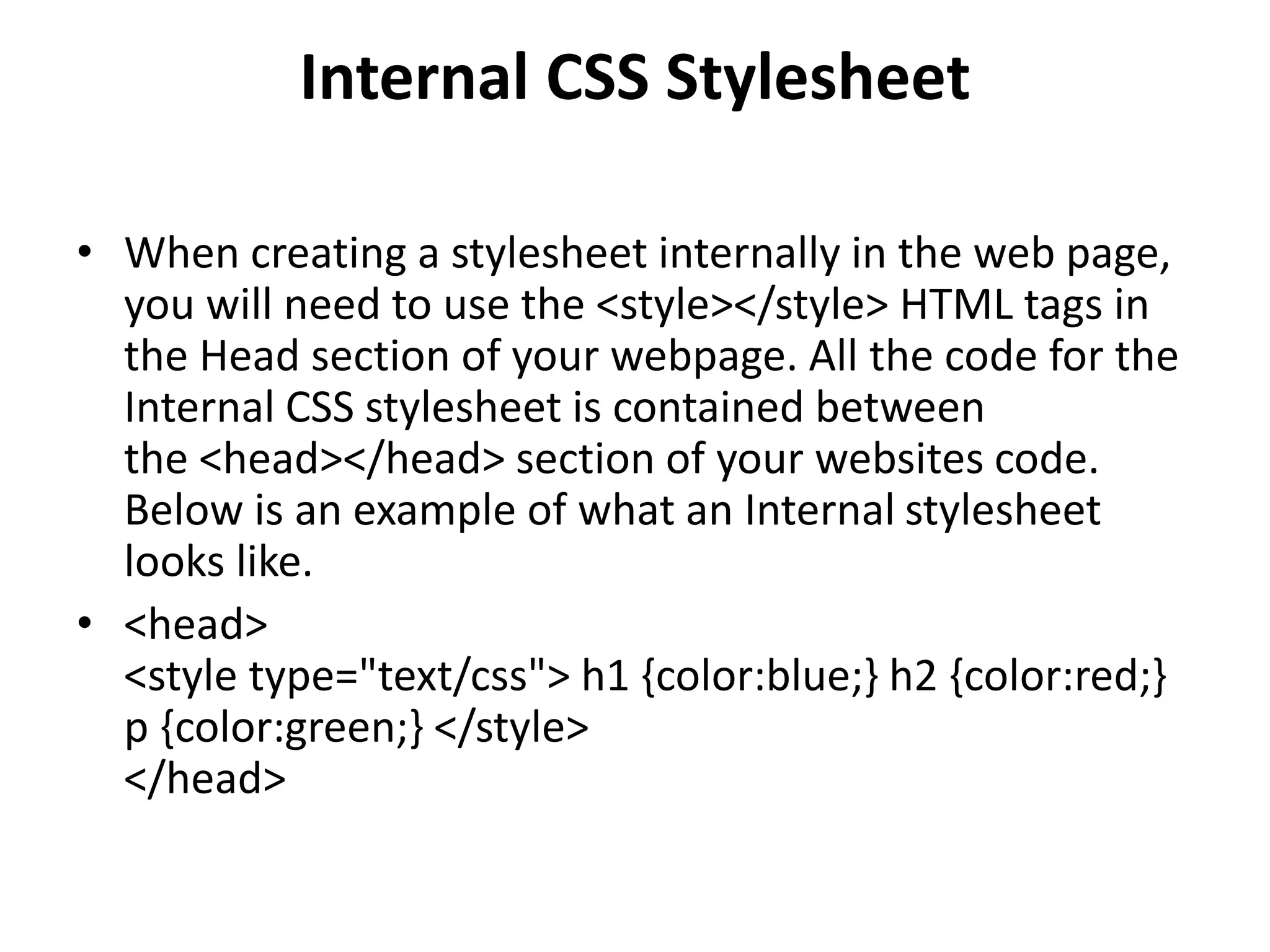 Css types internal, external and inline (1) | PPT