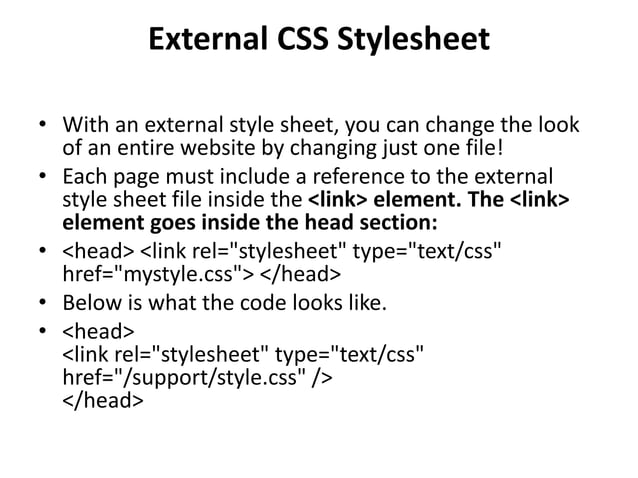 Css types internal, external and inline (1) | PPT