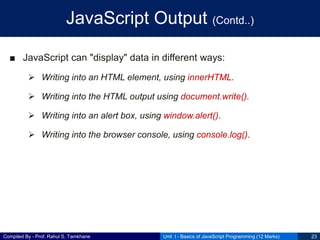 CSS Unit I - Basics of JavaScript Programming | PPT