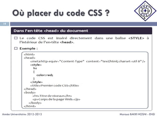 Où placer du code CSS ?
Maroua BAKRI HOSNI - ENSI
19
Année Universitaire: 2012-2013
 