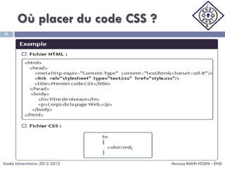 Où placer du code CSS ?
Maroua BAKRI HOSNI - ENSI
21
Année Universitaire: 2012-2013
 