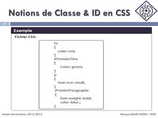 Notions de Classe & ID en CSS
Maroua BAKRI HOSNI - ENSI
26
Année Universitaire: 2012-2013
 