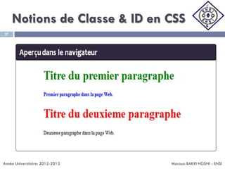 Notions de Classe & ID en CSS
Maroua BAKRI HOSNI - ENSI
27
Année Universitaire: 2012-2013
 