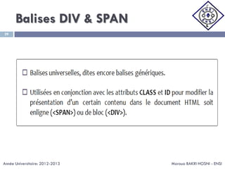 Balises DIV & SPAN
Maroua BAKRI HOSNI - ENSI
29
Année Universitaire: 2012-2013
 