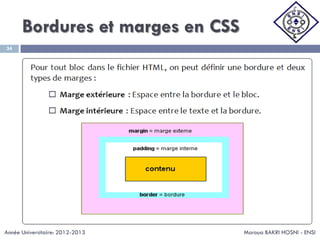 Bordures et marges en CSS
Maroua BAKRI HOSNI - ENSI
34
Année Universitaire: 2012-2013
 