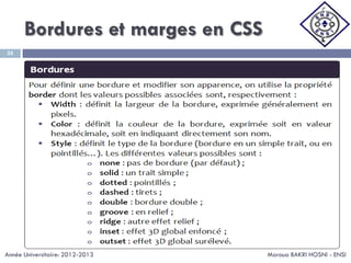 Bordures et marges en CSS
Maroua BAKRI HOSNI - ENSI
35
Année Universitaire: 2012-2013
 