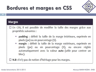Bordures et marges en CSS
Maroua BAKRI HOSNI - ENSI
39
Année Universitaire: 2012-2013
 
