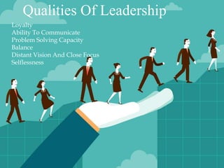 Qualities Of Leadership
Loyalty
Ability To Communicate
Problem Solving Capacity
Balance
Distant Vision And Close Focus
Sel...
