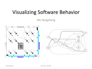 Visualizing Software Behavior
                   Wu Yongzheng




14/Sep/2011          NUS SoC CSTalks     1
 