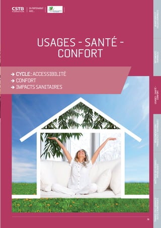 79
USAGES - SANTÉ -
CONFORT
CYCLE :ACCESSIBILITÉ
CONFORT
IMPACTSSANITAIRES
TRAVAILCOLLABORATIF- 
OUTILSNUMÉRIQUES
MAÎTRISEDESRISQUES– 
PATHOLOGIES
RÉGLEMENTATION- 
PRODUITSETTECHNIQUES
USAGES-SANTÉ- 
CONFORT
BÂTIMENTS 
DURABLES
QUARTIERSET 
VILLESDURABLES
EN PARTENARIAT
AVEC…
CSTB_CatalogueFormation_2014_p78-144.indd 79 19/11/13 14:59
 