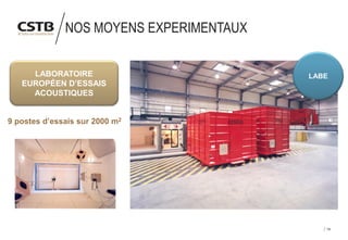 14
NOS MOYENS EXPERIMENTAUX
LABORATOIRE
EUROPÉEN D’ESSAIS
ACOUSTIQUES
9 postes d’essais sur 2000 m2
LABE
 