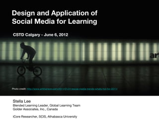 Design and Application of
Social Media for Learning
CSTD Calgary - June 6, 2012




Photo credit: http://www.arikhanson.com/2011/01/21/social-media-trends-whats-hot-for-2011/




Stella Lee
Blended Learning Leader, Global Learning Team
Golder Associates, Inc., Canada

iCore Researcher, SCIS, Athabasca University
 