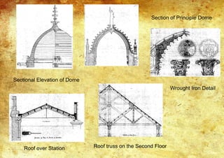 Sectional Elevation of Dome
Section of Principle Dome
Roof over Station Roof truss on the Second Floor
Wrought Iron Detail
 