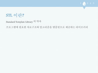 Standard Template Library 의 약자 
프로그램에 필요한 자료구조와 알고리즘을 템플릿으로 제공하는 라이브러리 
 