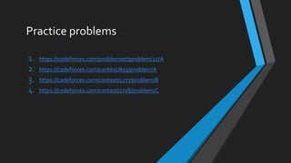 Practice problems
1. https://codeforces.com/problemset/problem/22/A
2. https://codeforces.com/contest/855/problem/A
3. https://codeforces.com/contest/1277/problem/B
4. https://codeforces.com/contest/1728/problem/C
 