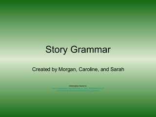 Story Grammar Created by Morgan, Caroline, and Sarah Information found in: http://en.wikipedia.org/wiki/Point_of_view_%28literature%29 http://www.co.sauk.wi.us/dept/pz/farm_pres.htm 