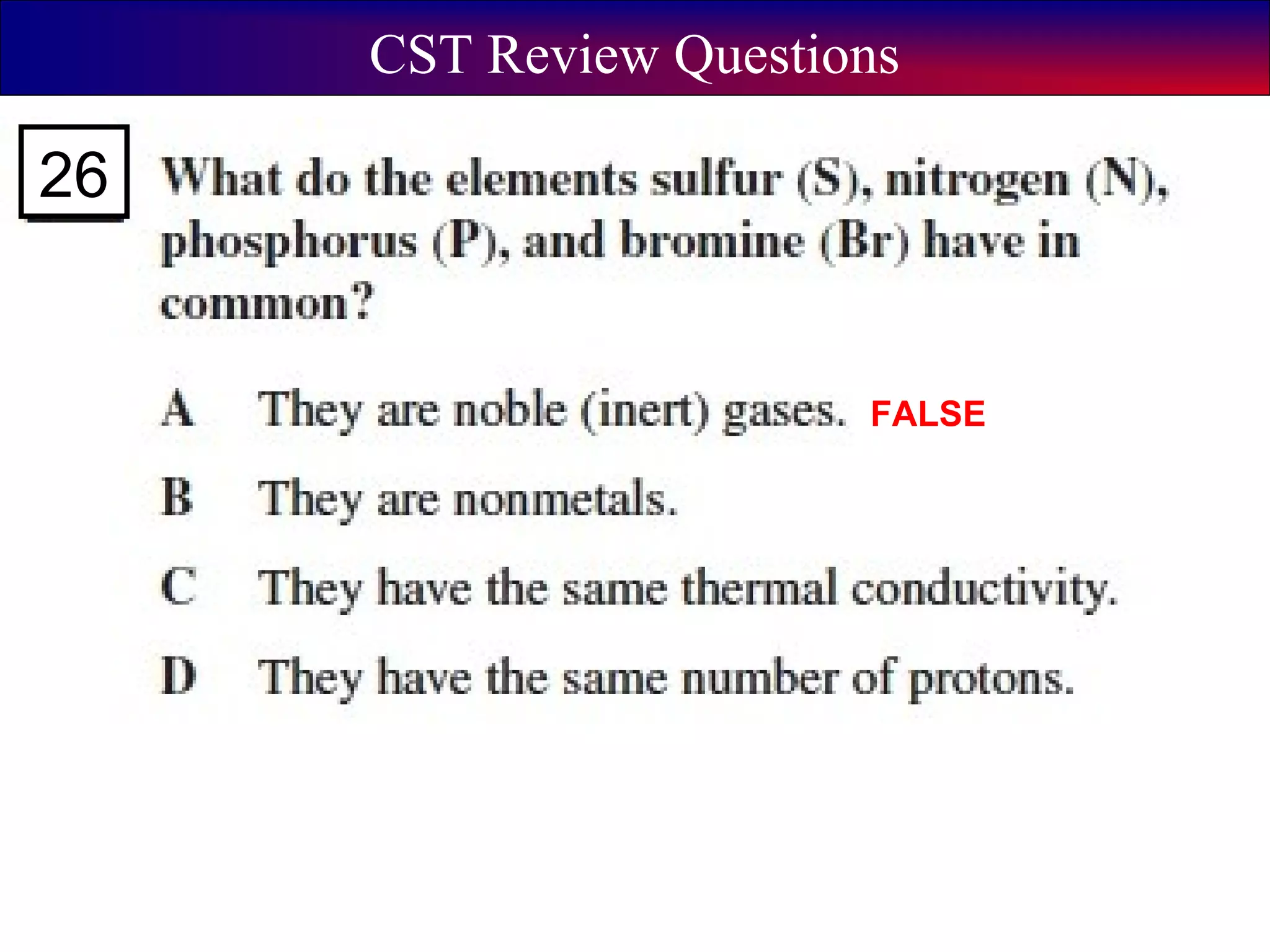 CST Review Questions
FALSE
26
 