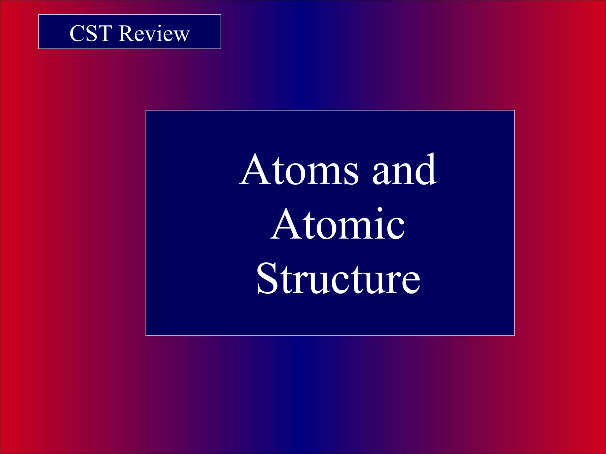 CST Review
Atoms and
Atomic
Structure
 
