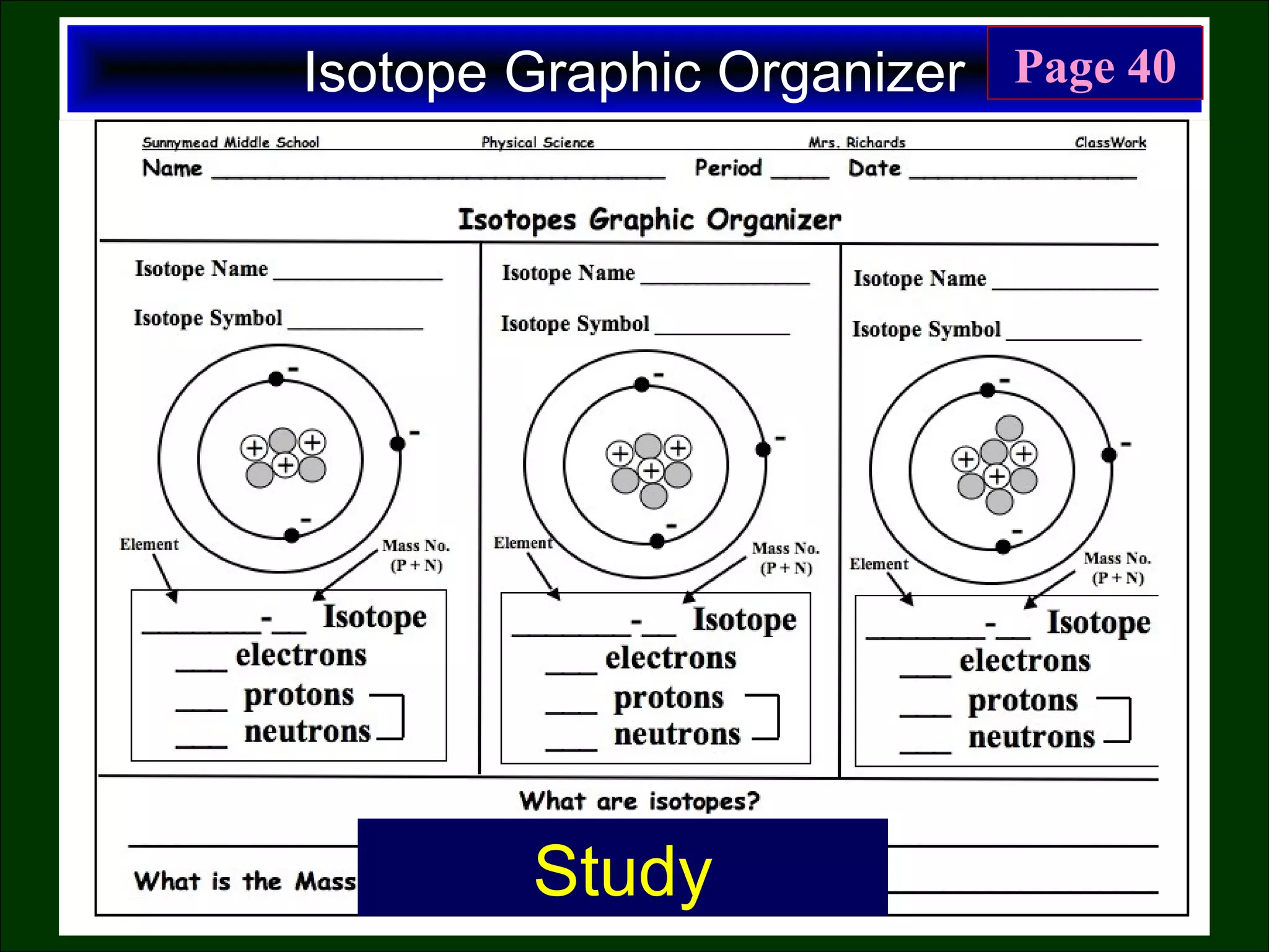 Isotope Graphic Organizer Page 40
Study
 