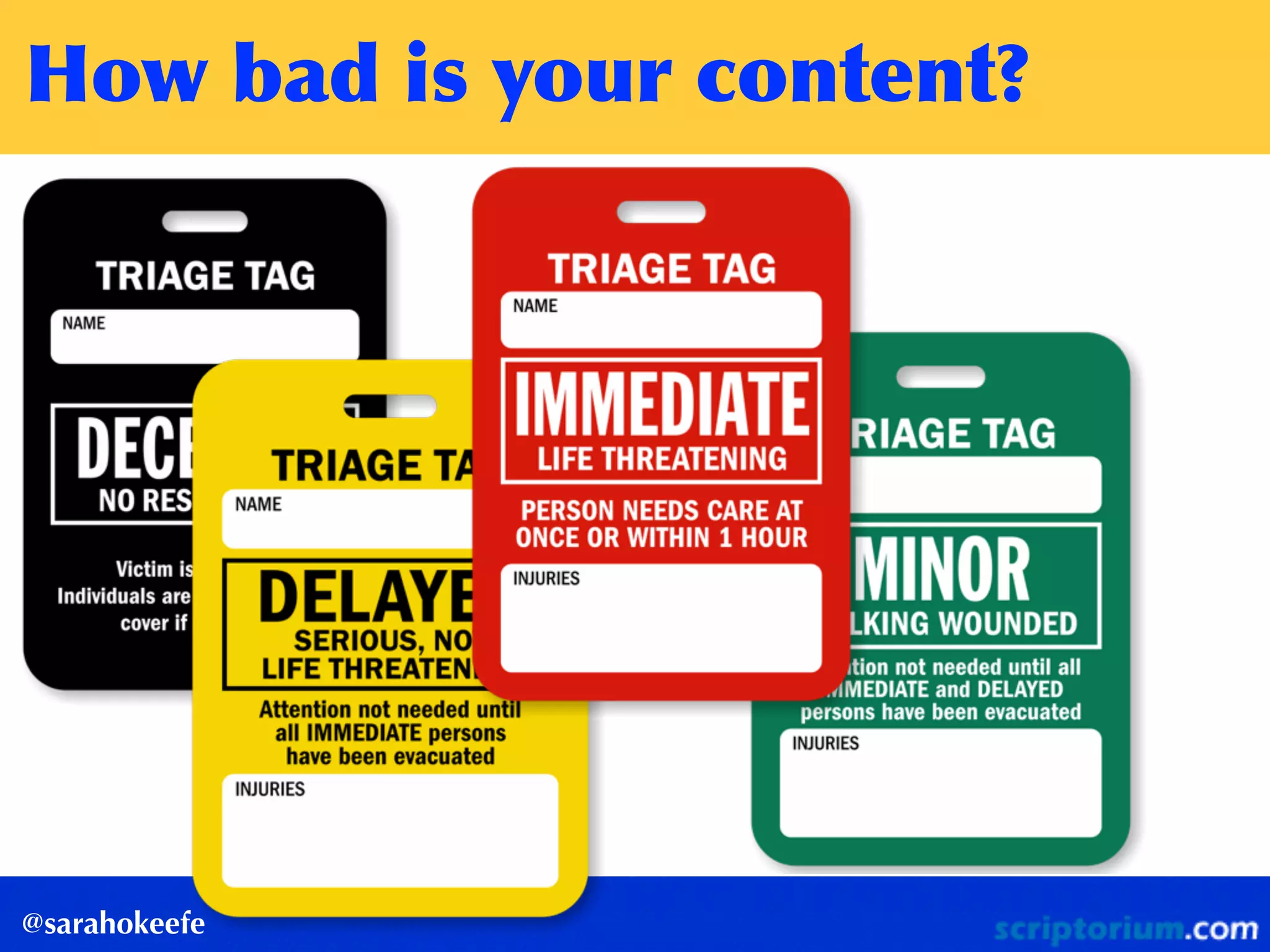 How	
 bad	
 is	
 your	
 content?
@sarahokeefe
 