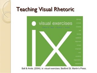 Teaching Visual Rhetoric Ball & Arola. (2004) . ix: visual exercises . Bedford St. Martin’s Press. 