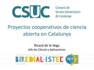 Proyectos cooperativos de ciencia
abierta en Catalunya
Ricard de la Vega
Jefe de Càlculo y Aplicaciones
 