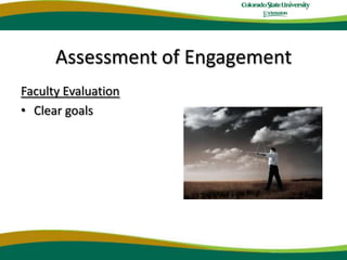 EngagementEngagement is the partnership of university knowledge and resources with those of the public and private sectors to enrich scholarship, research, and creative activity; enhance curriculum, teaching and learning; prepare educated, engaged citizens; strengthen democratic values and civic responsibility; address critical societal issues; and contribute to the public good.