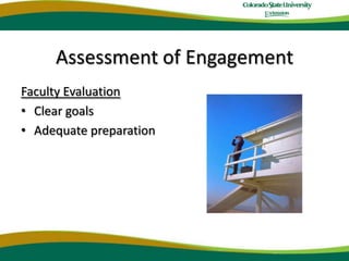 Benchmarks of EngagementEvidence of Institutional Commitment to EngagementEvidence of Institutional Resource Commitments to EngagementEvidence that Students are Involved in Engagement and Outreach ActivitiesEvidence that Faculty and Staff are Engaged with External Constituents