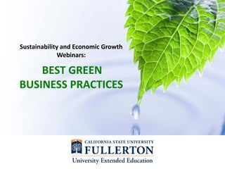 Sustainability and Economic Growth 
              Webinars:

    BEST GREEN 
BUSINESS PRACTICES
 