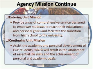 Community Context of AgencyThe Agency is located within the  California State University Fresno (CSUF) campus